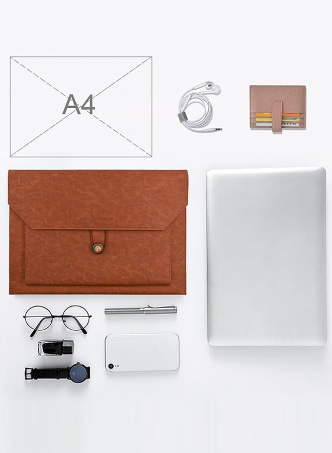 Leather A4 File Folder, Waterproof PU Wallets Document Holder with Snap Popper Closure, Portable Portfolio Envelope Organizer Case Pockets for Travel Meeting Business Office Tablet (Brown) - Image 3